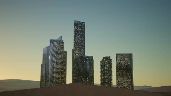 City Skyscrapers at Night in Desert