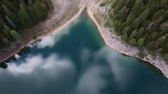 Fly Over Blue Lakes in Which the Sky is Reflected