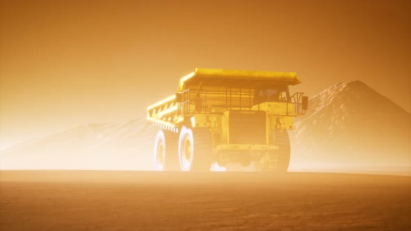 Big Yellow Mining Truck in the Dust at Career