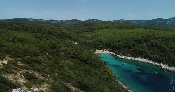 Aerial view of a small bay on Korcula island, Croatia.