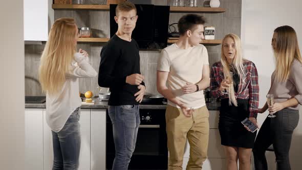 Group Cooking at the Party, Friends Hanging Out Together Indoor