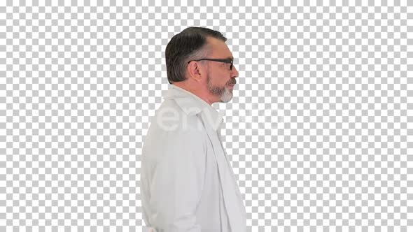 Mature doctor physician walking isolated, Alpha Channel