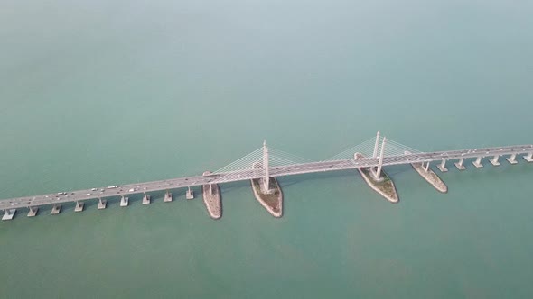 Aerial panning Penang Bridge