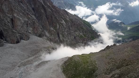 Aerial view of clouds mountain rocks