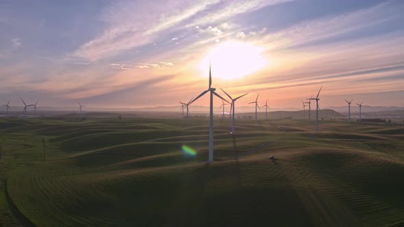 Wind Farm In The Setting Sun