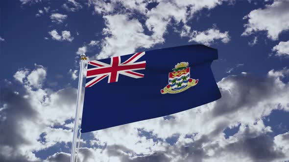 Cayman Islands Flag With Sky 4k