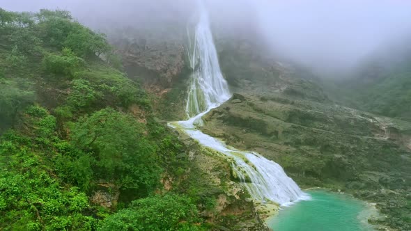 Aerial view of Waterfall in Salalah, Oman