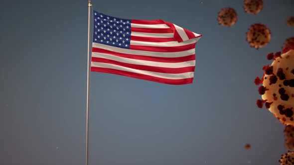 USA Flag With Corona Virus Attack 4K alt