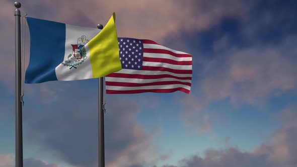 Shreveport City Flag Waving Along With The National Flag Of The USA - 2K