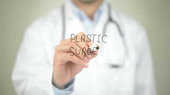 Plastic Surgeon, Doctor Writing on Transparent Screen alt