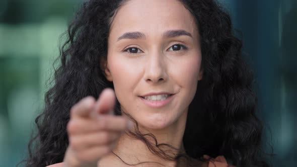 Female Portrait Outdoors Closeup Hispanic Woman Seductive Friendly Girl Flirting Lady Pointing