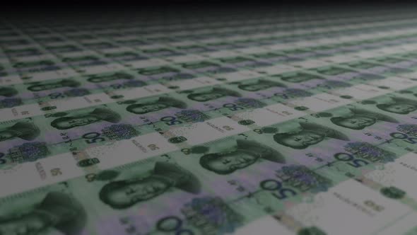 50 Chinese yuan bills on money printing machine.