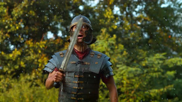 Roman soldier,  ultra slow motion