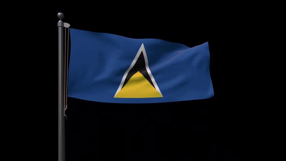 Saint Lucia Flag On Flagpole With Alpha Channel