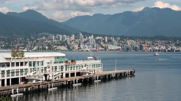 Panorama Of North Vancouver From Waterfront Station In Downtown Vancouver, BC, Canada. - wide shot