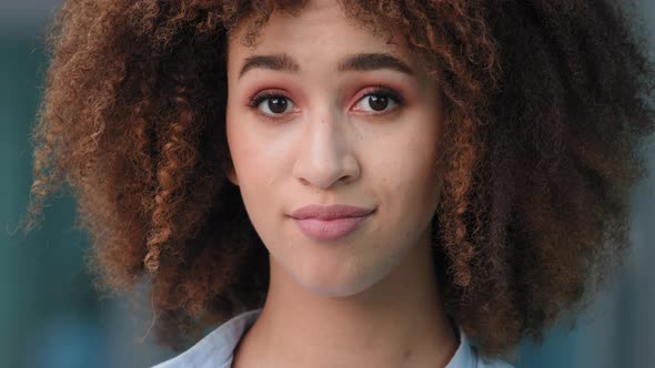Extreme Closeup Portrait Outdoors Young Beautiful African American Woman Ethnic Mixed Race Afro Girl