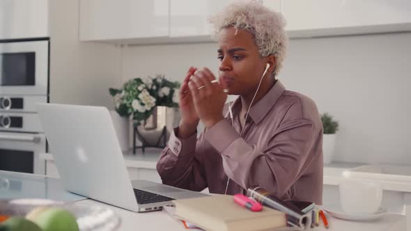 Annoyed African American Woman Worry About Problems with Laptop Got Bad News