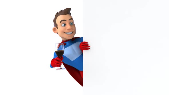 Fun 3D cartoon superhero with a glass of wine alt
