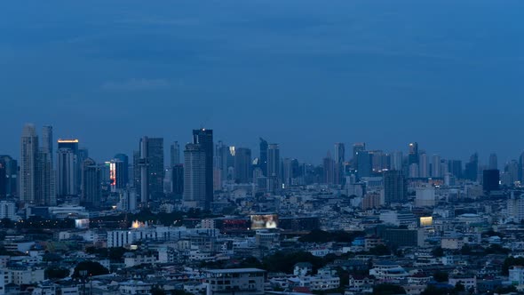 Time lapse of aerial view of Sathorn, Bangkok Downtown, Thailand.