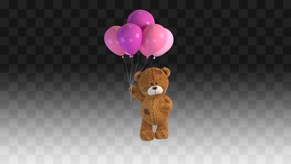 Teddy Bear Happy Walking With Pink Balloons