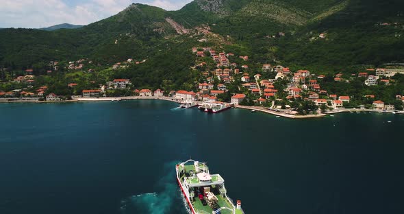 Regular Passenger Ferry in Montenegro Aerial View