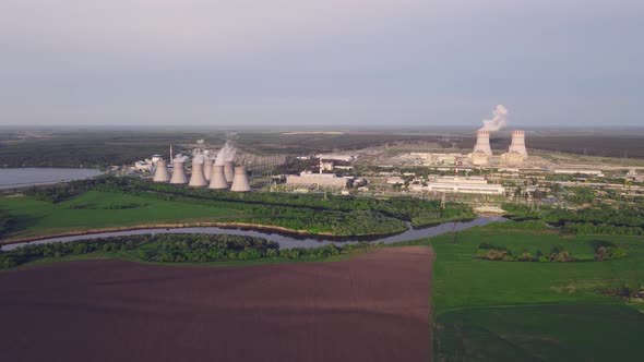 Nuclear Power Plant. Sources of electricity with low carbon footprint and Industrial emissions