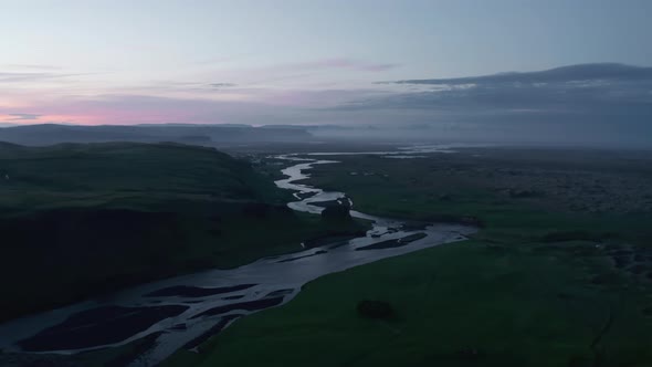 Forward Flight Through Iceland Landscape of Porsmork