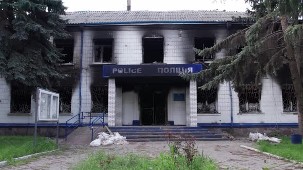 War in Ukraine  Destroyed Police Station in Borodyanka