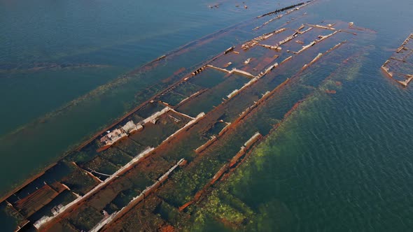 Wrecks of Sunken Metal Ships in the Sea