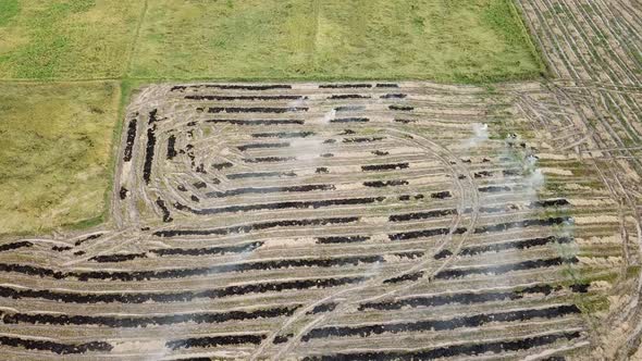 Aerial view burning at open field