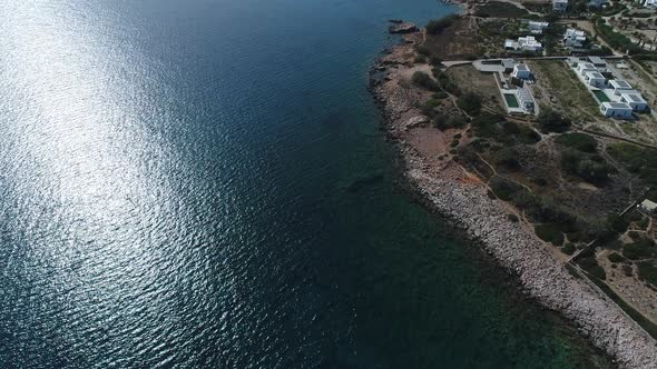 Aliko beach on the island of Naxos in the Cyclades in Greece seen from the sky