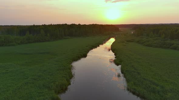 Idyllic Drone Point of View of the Vohandu River in Estonia