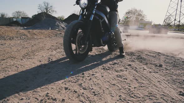 Motorcyclist Doing Tire Burnout in the Desert Slow Motion