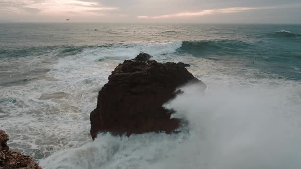 Sea Wave Breaks On Beach Rocks Landscape