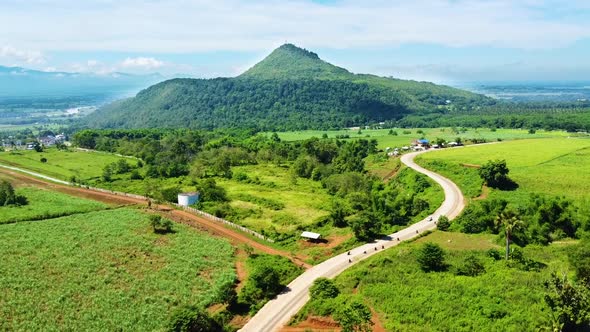 aerial shot of Mountain with winding road.