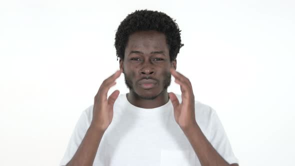 African Man with Headache, White Background