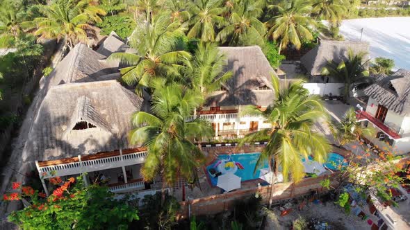 Aerial View African Tropical Beach Resort ThatchedRoof Hotels Pools Zanzibar