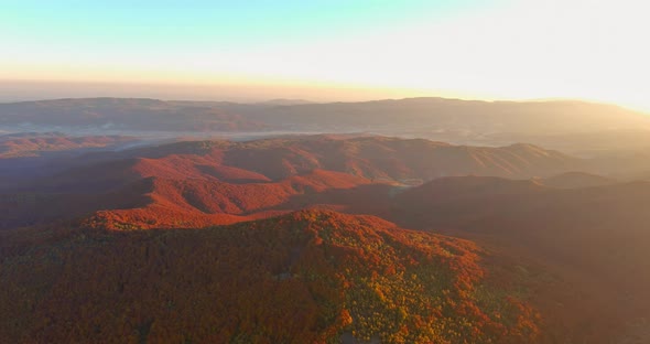 Panorama Landscape of Carpathian Mountains During Sunrise of Fantastic Atmospheric Scenery with