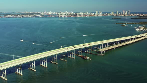 Aerial video Miami bridge Key Biscayne 4k