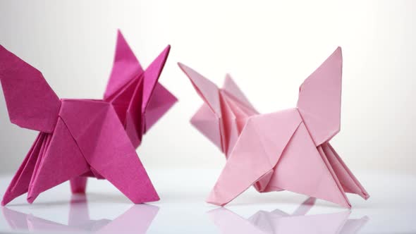 Two Paper Colorful Foxes