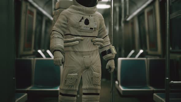 Astronaut Inside of the Old Non-modernized Subway Car in USA alt