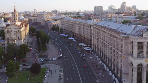 Aerial Top View of Main Kiev Street