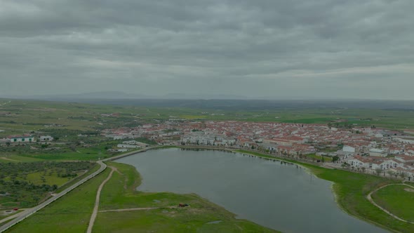 Perfect shoot of a pond and a vilage