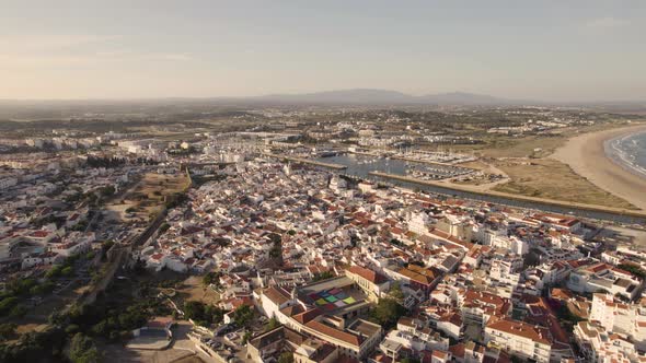 Panoramic view of Lagos, Algarve. Resort town by the river and sea.