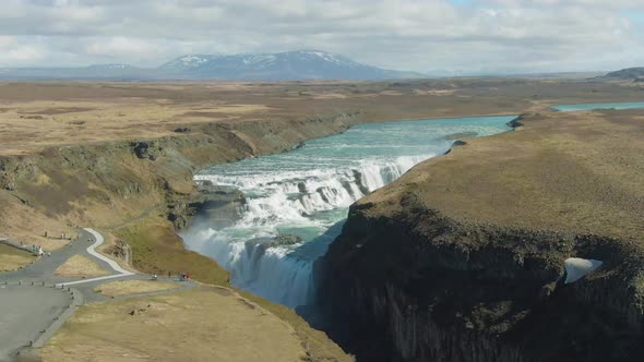 Gullfoss Waterfall. Iceland. Aerial View