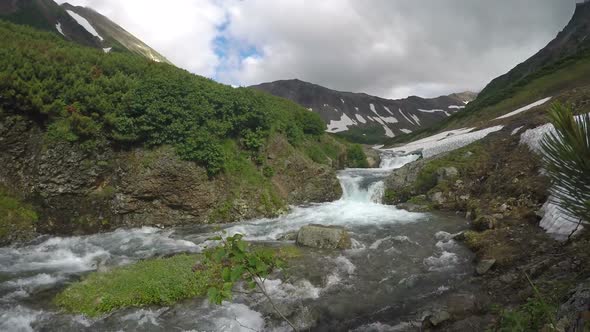 Rough Mountain River in Sunny Weather