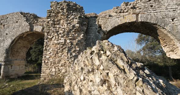 Barbegal aqueduct, Roman ruins in Fontvielle, Provence, Southern France