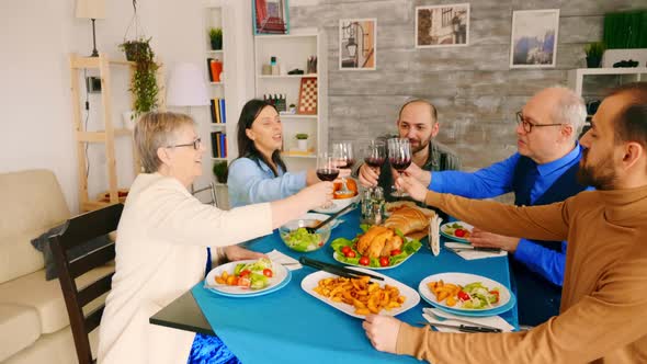 Zoom in Shot of Family Drinking Red Wine