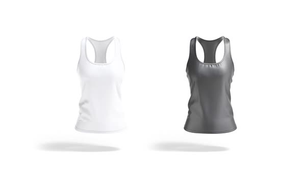 Blank black and white women racerback tanktop, looped rotation