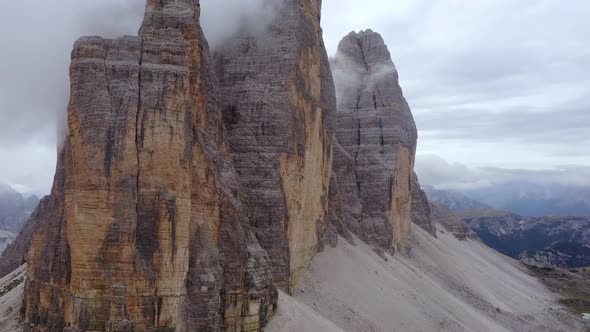 Fly Over Famous Italian Park Tre Cime Di Lavaredo